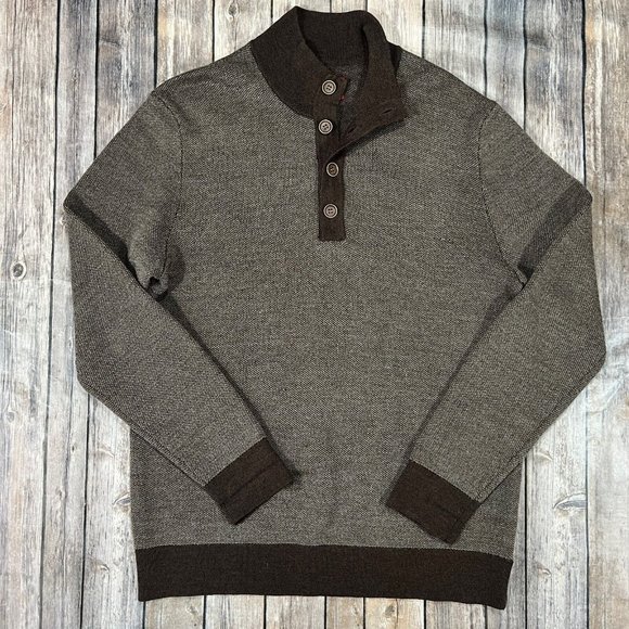 UNTUCKit Sorensen Merino Wool Henley Neck Pullover Sweater Medium Mens Brown - Picture 1 of 8